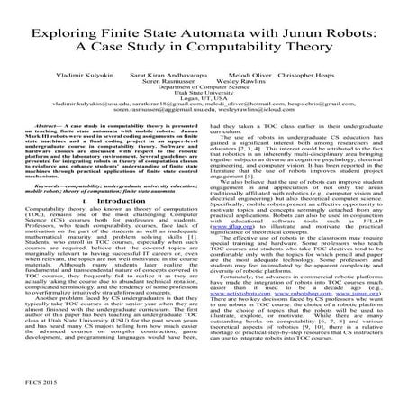 Exploring Finite State Automata with Junun Robots: A Case Study in Computabil...