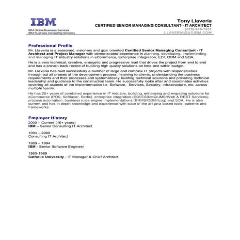 Tony Llaveria - IBM Sr Managing Consultant - IT Architect 18