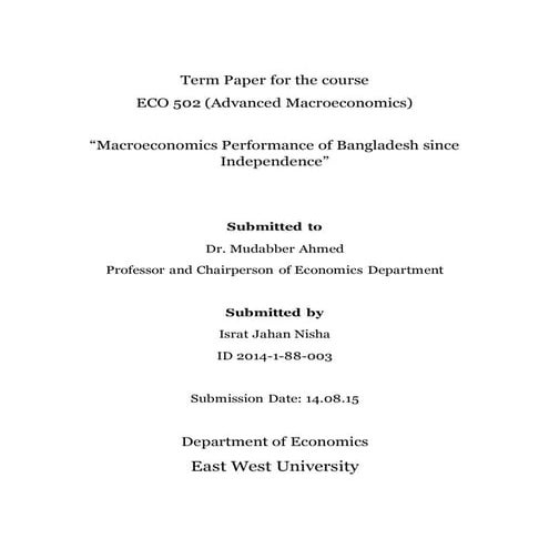 Macroeconomics Performance of Bangladesh since Independence