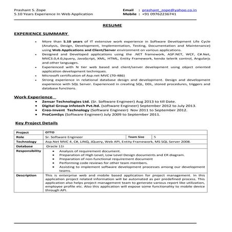 5.10 years Expetience in Asp.net with MVC