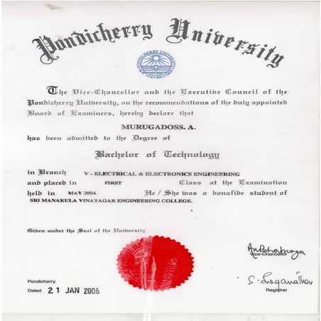 Btech degree certificate-Front