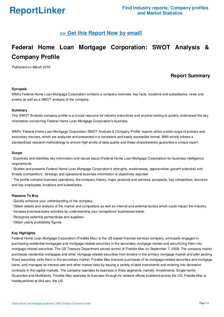 Federal Home Loan Mortgage Corporation: SWOT Analysis & Company Profi…