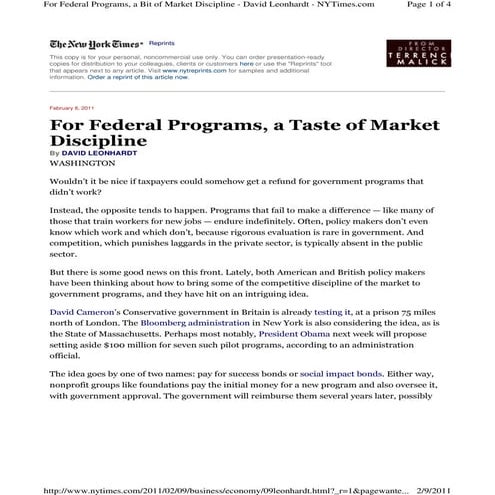 For Federal Programs - A Taste of Market Discipline