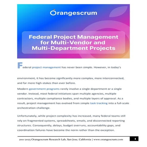 Federal Project Management for Multi-Vendor and Multi-Department ...