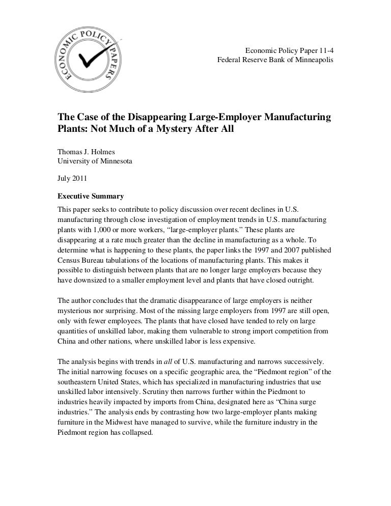 Federal Reserve White Paper On Manufacturing
