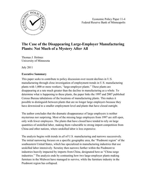 Federal Reserve White Paper on Manufacturing