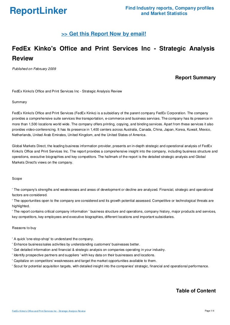 Fedex Kinko S Office And Print Services Inc Strategic Analysis Revi