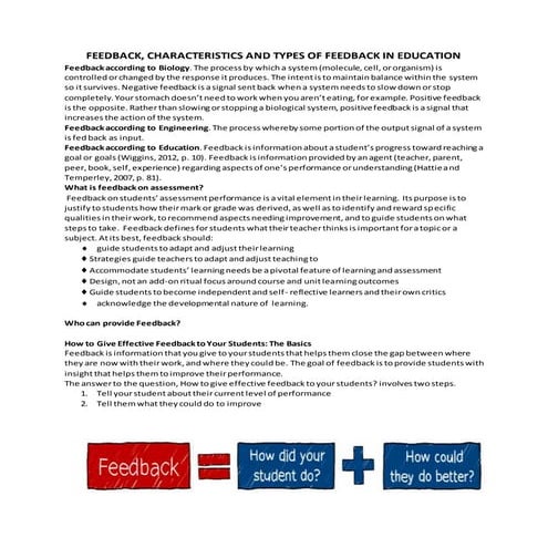 Feedback, characteristics and types of feedback