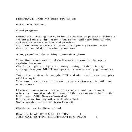 FEEDBACK FOR M5 Draft PPT SlidesHello Dear Student,Good pr | DOCX
