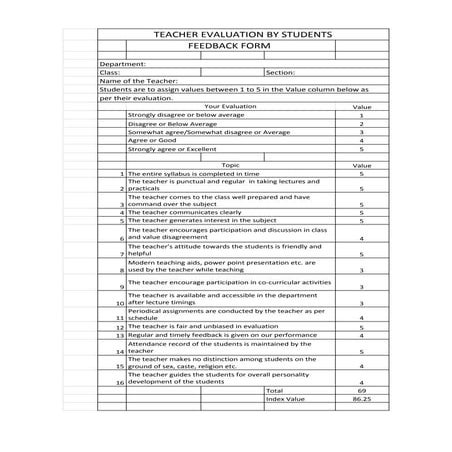 Feedback Form Teacher Evaluation by Students