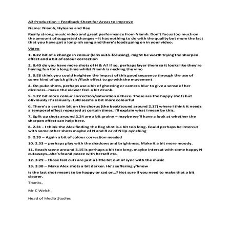 Feedback on our video draft.