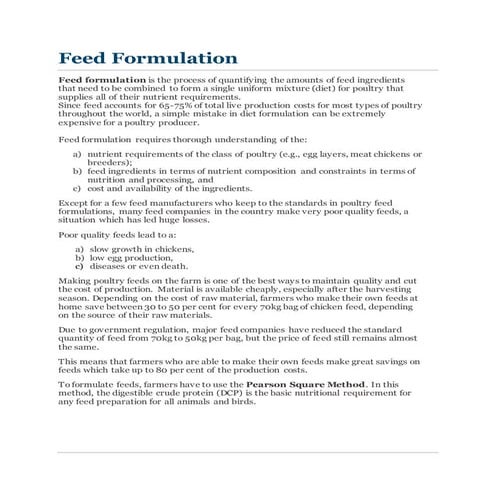 Feed formulation