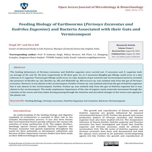 Feeding Biology of Earthworms (Perionyx Excavatus and Eudrilus Eugeniae) and Bacteria Associated with their Guts and Vermicompost