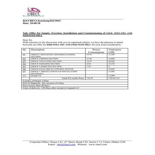 Feed mills quotation 3 t cbecl