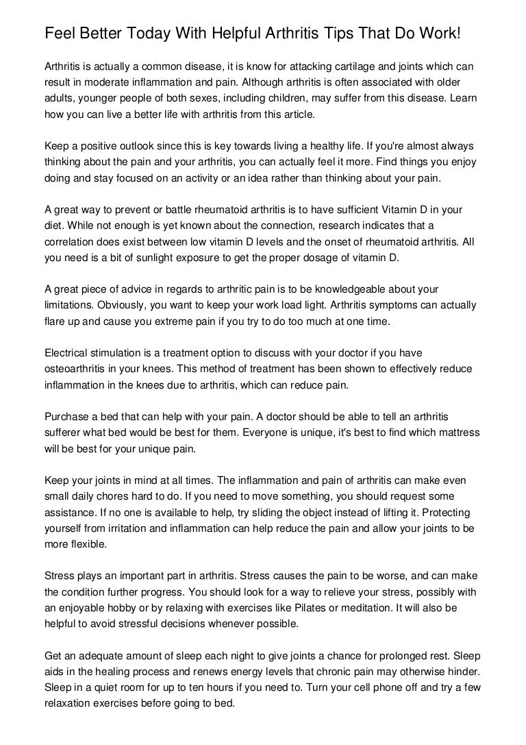 You Can Feel Good Having These Arthritis Tips In Your Pocket