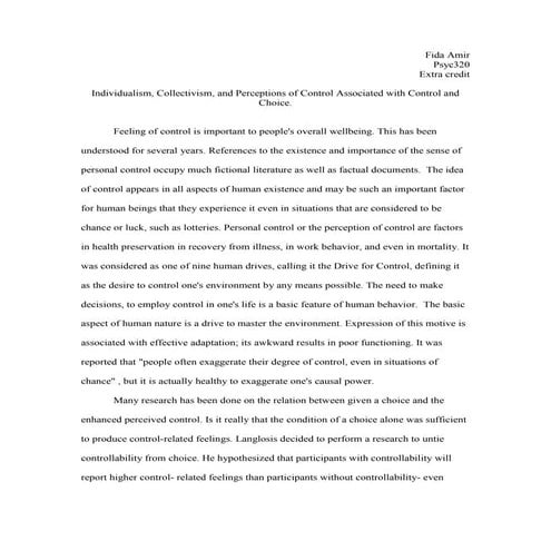 Feeling in control is important to people