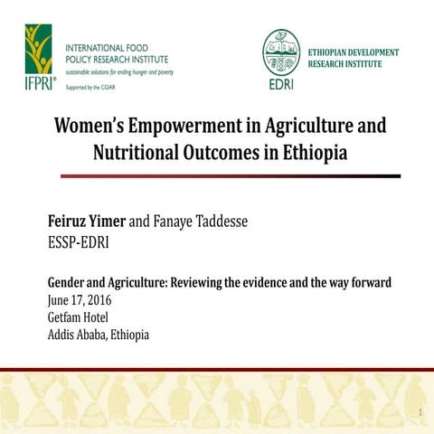 Women’s Empowerment in Agriculture and Nutritional Outcomes in Ethiopia