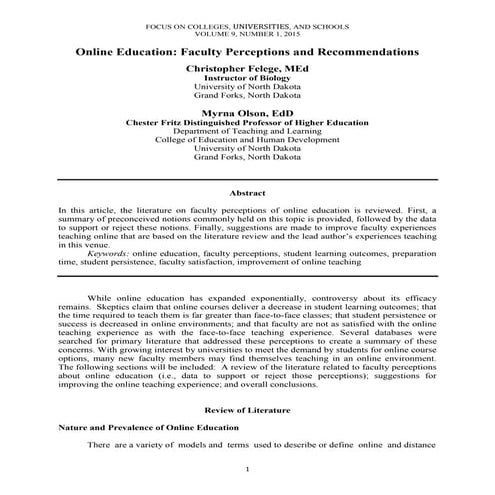 Felege, christopher online education   perceptions and recommendations focus ...