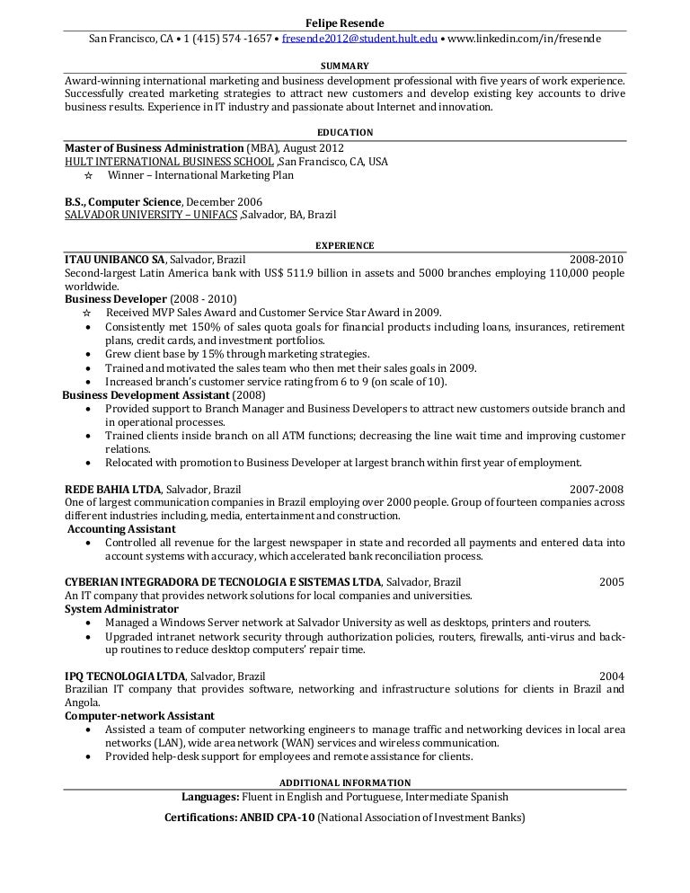 One-page resume for download