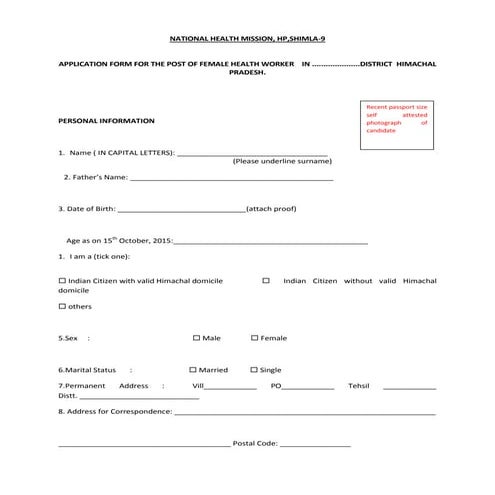 Female health worker form | PDF