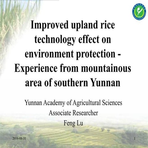 Improved upland rice technology effect on environment protection ...