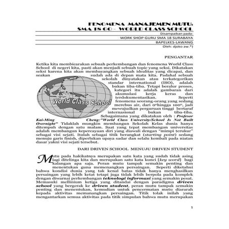 FENOMENA MUTU "WORLD CALSS SCHOOL"- DJOKO AW