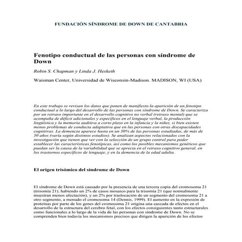 Fenotipo conductual de las personas con síndrome de Down