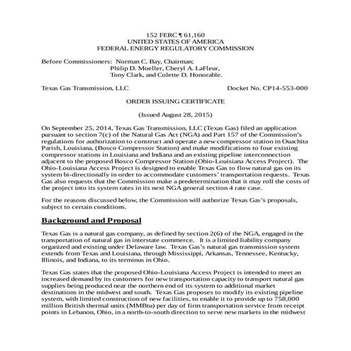 FERC Ruling on Ohio-Louisiana Access Project