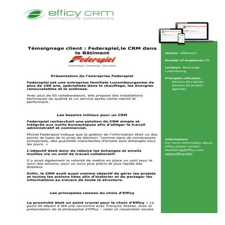 Le CRM pour le Bâtiment, Témoignage Ferderspiel