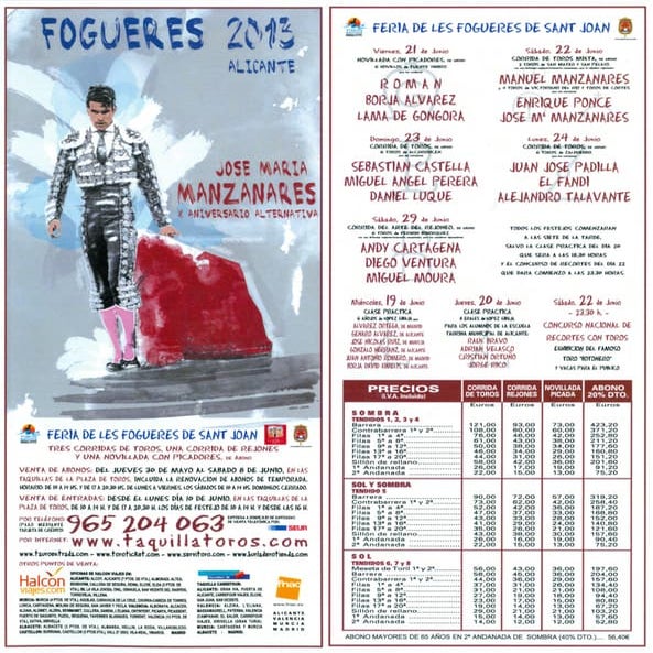 Feria Taurina Hogueras de San Juan Alicante 2013