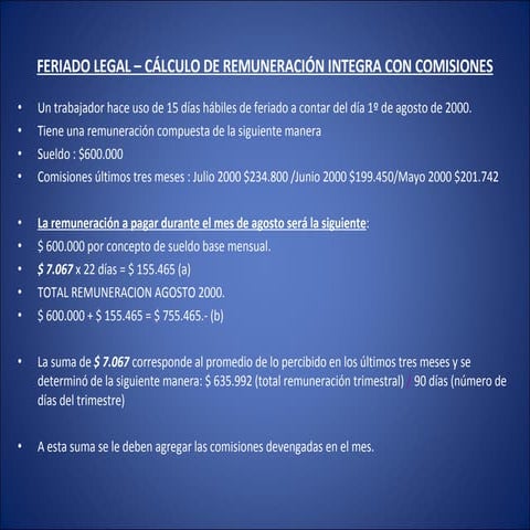 Feriado Legal – CáLculo De RemuneracióN Integra Con