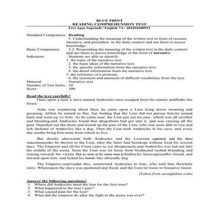 Example of blueprint and test items