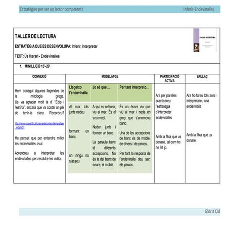 Programació Taller de lectura: Fer inferències en un text literari -Endevinalles