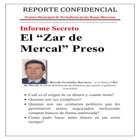 Fernandez Barrueco Ricardo   Informe Confidencial J R Marcano  Nov  2009