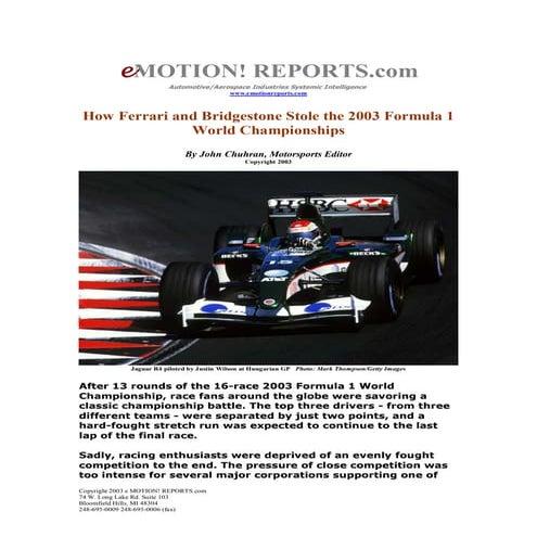 How Ferrari and Bridgestone Stole the 2003 F1 World Championship