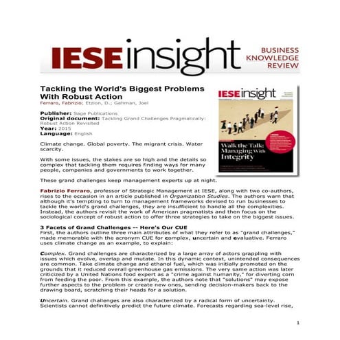 Tackling the World's Biggest Problems With Robust Action