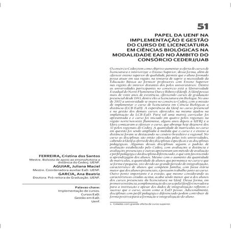 Papel da UENF na implementação e gestão do curso de Licenciatura em Ciências Biológicas na modalidade EAD no âmbito do consórcio CEDERJ/UAB