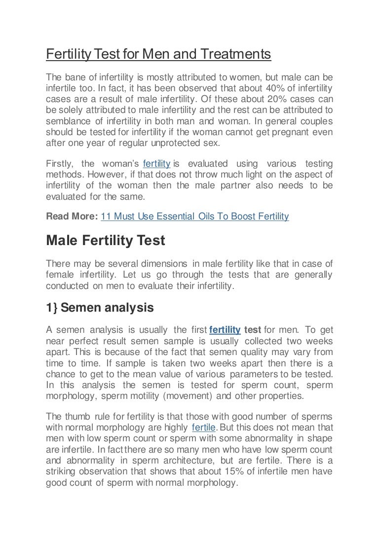 Fertility Test for Men and Treatments