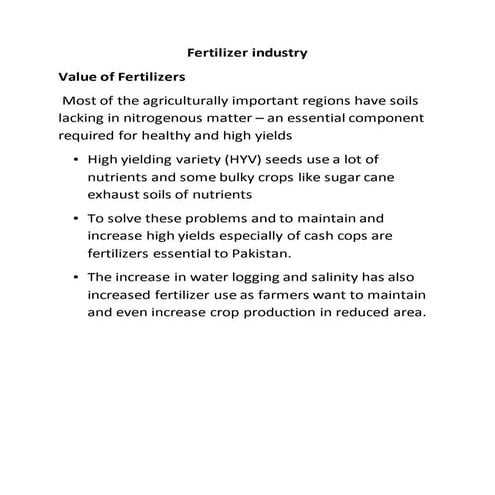 Fertilizer industry