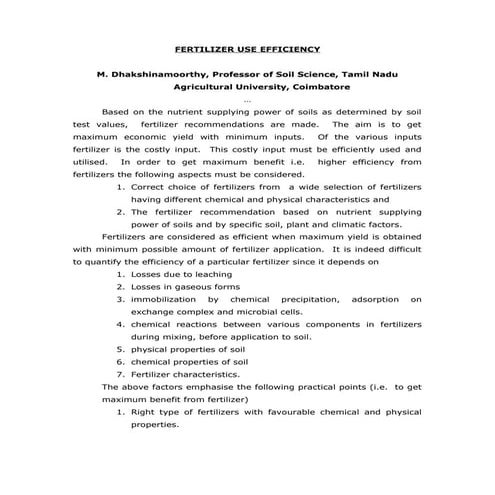 Fertilizer use efficiency
