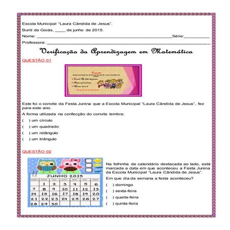 AVALIAÇÃO DE MATEMÁTICA