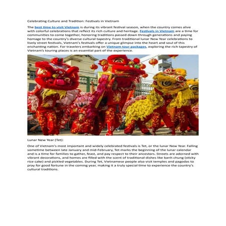 Celebrating Culture and Tradition: Festivals in Vietnam | PDF