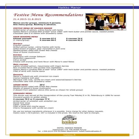 Festive menu recomm 1.9.2014