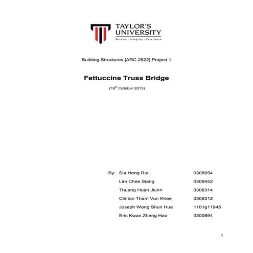 BUILDING STRUCTURES PROJECT 1 FETTUCCINE TRUSS BRIDGE | DOCX