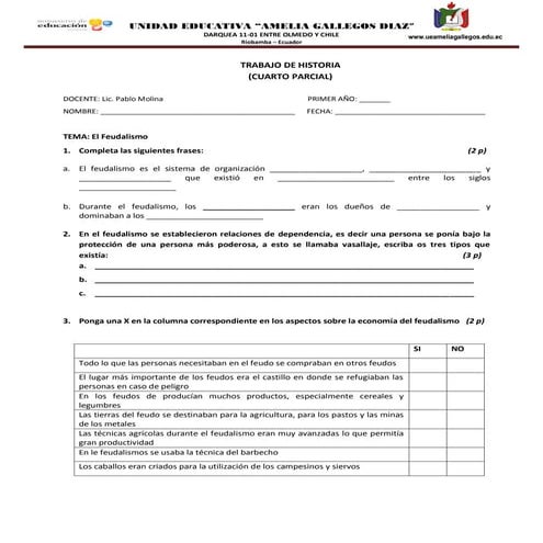 Actividades sobre el Feudalismo