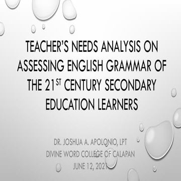 Needs Analysis In Educational Grammar learning