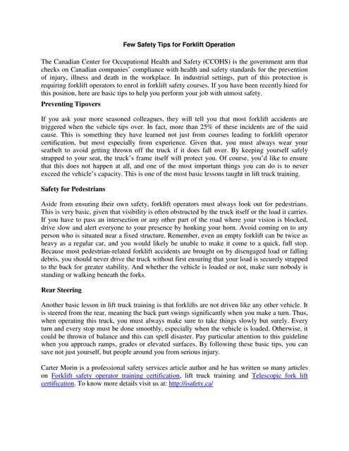 Safety Tip: Ensure Safe Forklift Operation | PDF