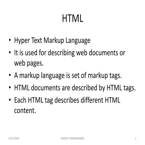 hyper text markup language ppt presentation | PPTX