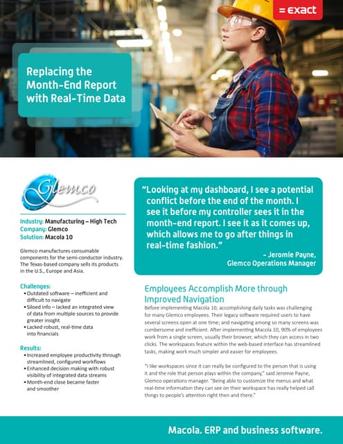 Case Study - Glemco - Exact Macola - Nick Mears - Columbus Ohio