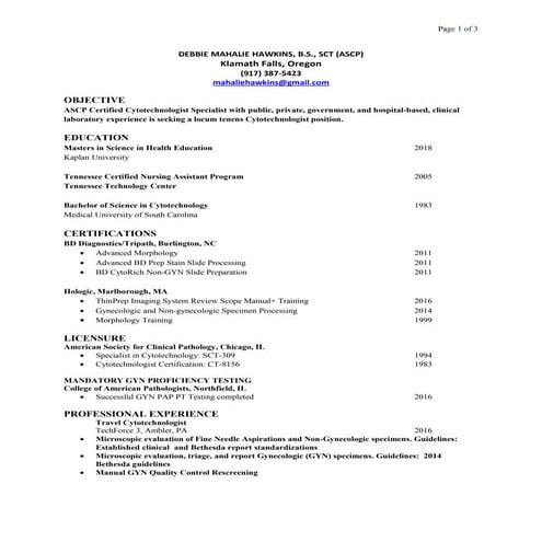 Updated Improved Licensed Professional Cytotechnologist Resume Short ...